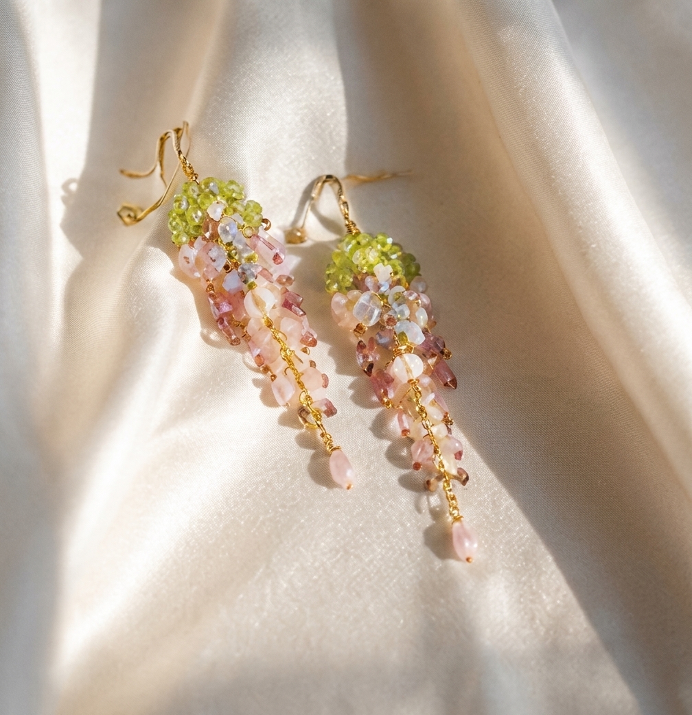 Aelara Flora Drops on silk fabric